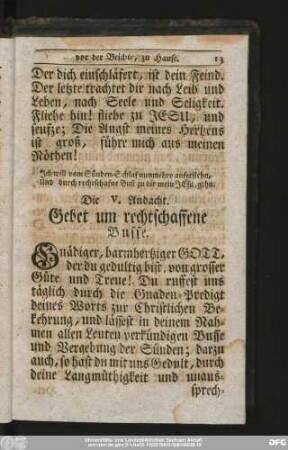 Die V. Andacht. Gebet um rechtschaffene Busse.