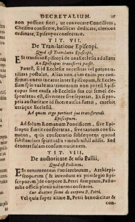 15-27, Tit. VII. De Translatione Episcopi. - Tit. XX. De corpore vitiatis.