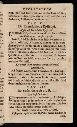 15-27, Tit. VII. De Translatione Episcopi. - Tit. XX. De corpore vitiatis.