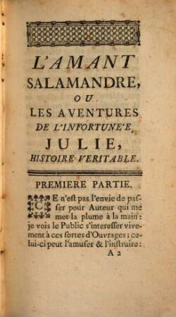 L' Amant Salamandre, Ou Les Aventures De L'Infortunée Julie : Histoire Veritable, 1