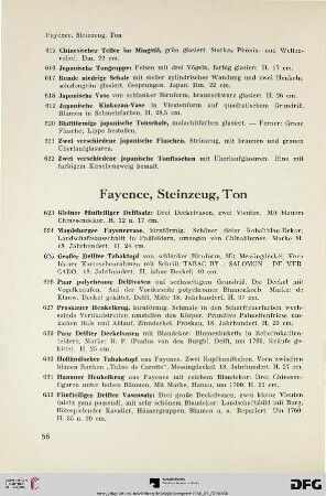 Fayence, Steinzeug, Ton (Nr. 623-696)