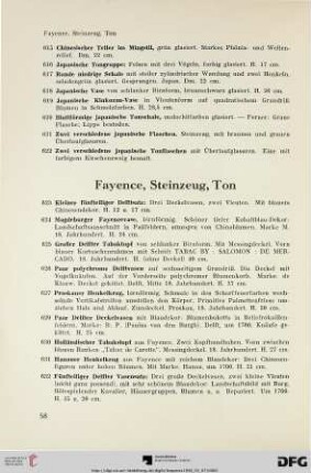 Fayence, Steinzeug, Ton (Nr. 623-696)