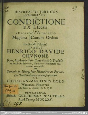 Disputatio juridica inauguralis de condictione ex lege