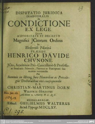 Disputatio juridica inauguralis de condictione ex lege