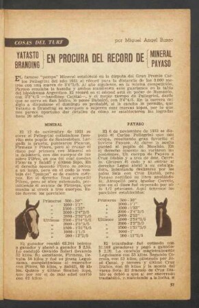 Yatasto Branding en procura del record de Mineral Payaso : Cosas del turf