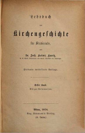Lehrbuch der Kirchengeschichte für Studierende, 1