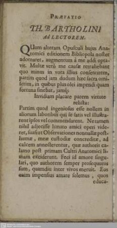 Praefatio Th. Bartholini Ad Lectorem