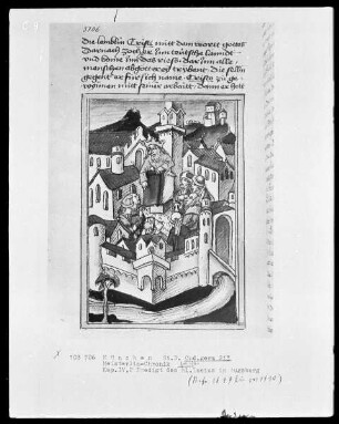 Weltchronik des Jansen Enikel — Predigt des heiligen Lucius in Augsburg, Folio 126verso