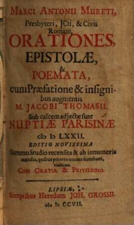 Orationes, epistolae & poemata