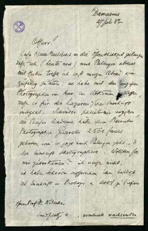 Brief vom 27. Juli 1883