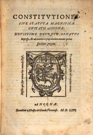Constitutiones sive statuta magnificae civitatis Anconae