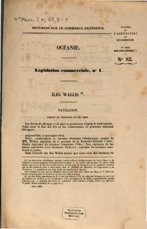 Documens sur le commerce extérieur. Océanie. Législation commerciale. 1. 1843
