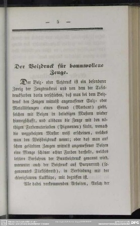 Der Beizdruck für baumwollene Zeuge
