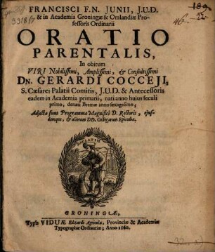 Oratio parentalia in obitum Ger. Cocceii