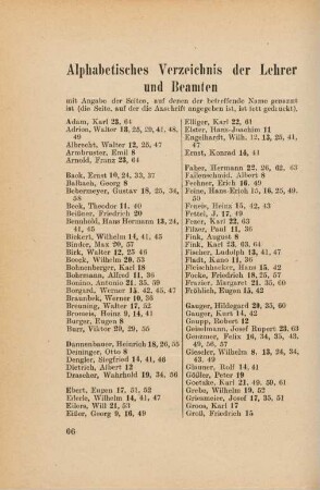 66-68, Alphabetisches Verzeichnis der Lehrer und Beamten