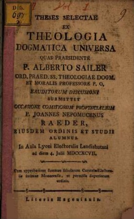Theses Selectae Ex Theologia Dogmatica Universa