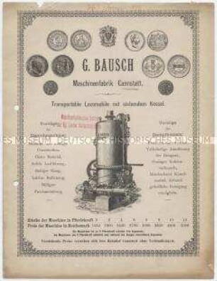 Transportable Locomobile mit stehendem und liegendem Kessel / Dampfmaschine