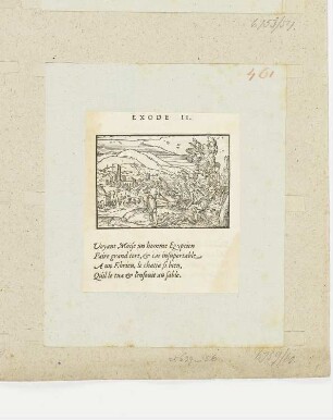 Moses tötet und verscharrt einen Ägypter, aus: Claude Paradin, "Quadrins historiques de la Bible", Lyon 1558