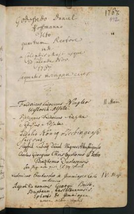 Sommerhalbjahr 1767. Rektorat Gottfried Daniel Hoffmann