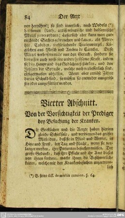 Vierter Abschnitt. Von der Vorsichtigkeit der Prediger bey Besuchung der Kranken