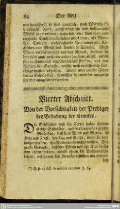 Vierter Abschnitt. Von der Vorsichtigkeit der Prediger bey Besuchung der Kranken