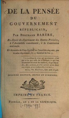 De la pensée du Gouvernement republicain