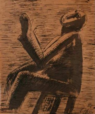 Sitzende Frau mit erhobenen Arm