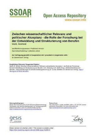 Zwischen wissenschaftlicher Relevanz und politischer Akzeptanz - die Rolle der Forschung bei der Entwicklung und Strukturierung von Berufen