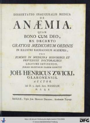Dissertatio Inauguralis Medica De Anaemia