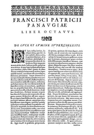 Liber Octavvs. De Lvce Et Lvmine Svpercoelesti