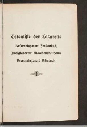 Totenlisten der Lazarette