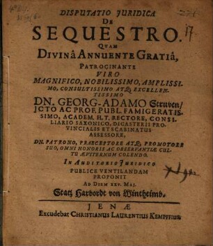 Disputatio Iuridica De Sequestro