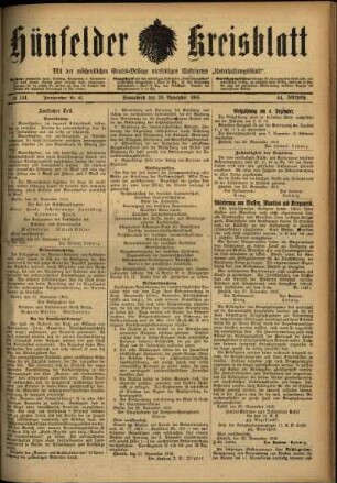 Ausgabe vom Samstag, den 30. November 1918.