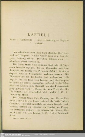 Kapitel I. Reise – Ausrüstung – Pass – Landung - Gepäckrevision
