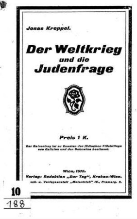 Der Weltkrieg und die Judenfrage / Jonas Kreppel
