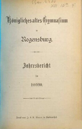 Jahres-Bericht. 1889/90