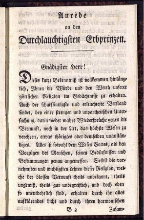 Anrede an den Durchlauchtigsten Erbprinzen.