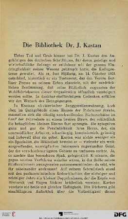 Die Bibliothek Dr. J. Kastan