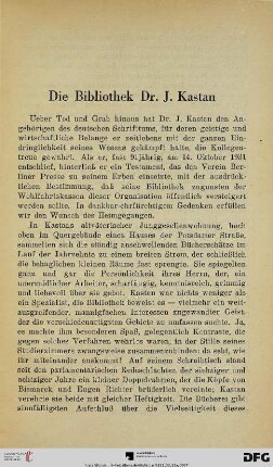 Die Bibliothek Dr. J. Kastan