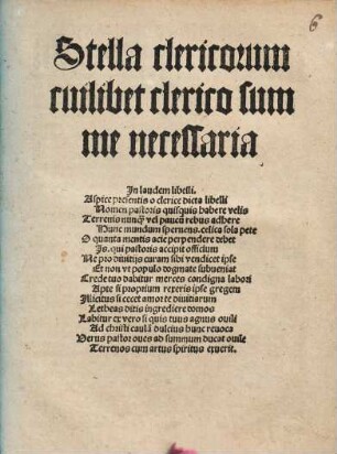 Stella clericorum cuilibet clerico summe necessaria