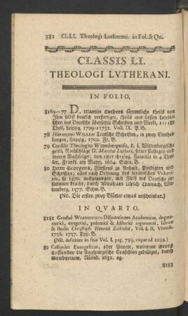 Classis LI. Theologi Lutherani