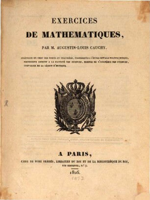 Exercices de mathématiques. 1, 1. 1826