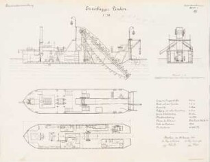 Eimerbagger »Linden«: Grundriss, Schnitte 1:50