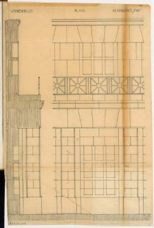 Urnenhalle Monatskonkurrenz Dezember 1913: Aufriss (Ausschnitt) Wandansicht, Wandprofil 1:20