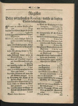 Register Derer vornehmsten Realien / welche in beyden Theilen befindlich seyn