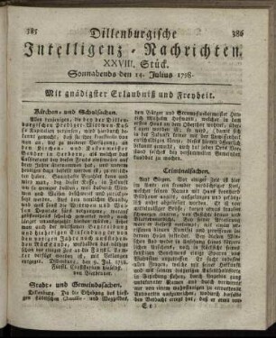 XXVIII. Stück. Sonnabends den 14. Julius 1798.