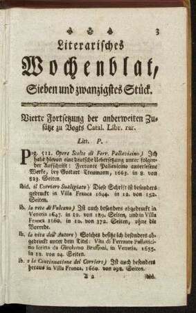 Literarisches Wochenblat, Sieben und zwanzigstes Stück.