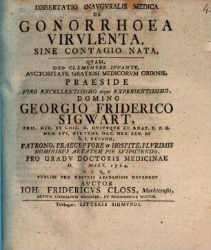 Diss. inaug. med. de gonorrhoea virulenta, sine contagio nata
