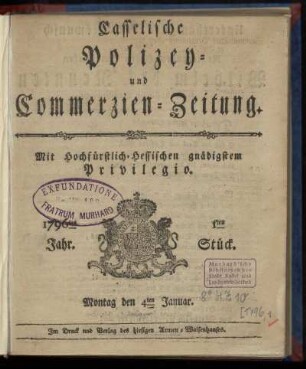 1stes Stueck, Montag den 4ten Januar. 1796