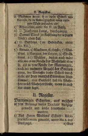 II. Register. Derjenigen Schriften, aus welchen in dem Anhange dieses Tractats Auszüge gemacht und solche beurtheilet worden